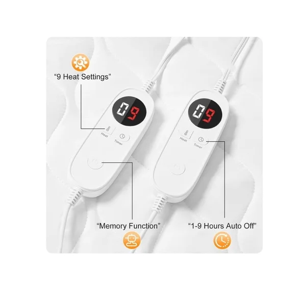 New JUSTLET Queen Size Heated Mattress Pad, Electric Bed Warmer 9 Heat Settings - Picture 2 of 9